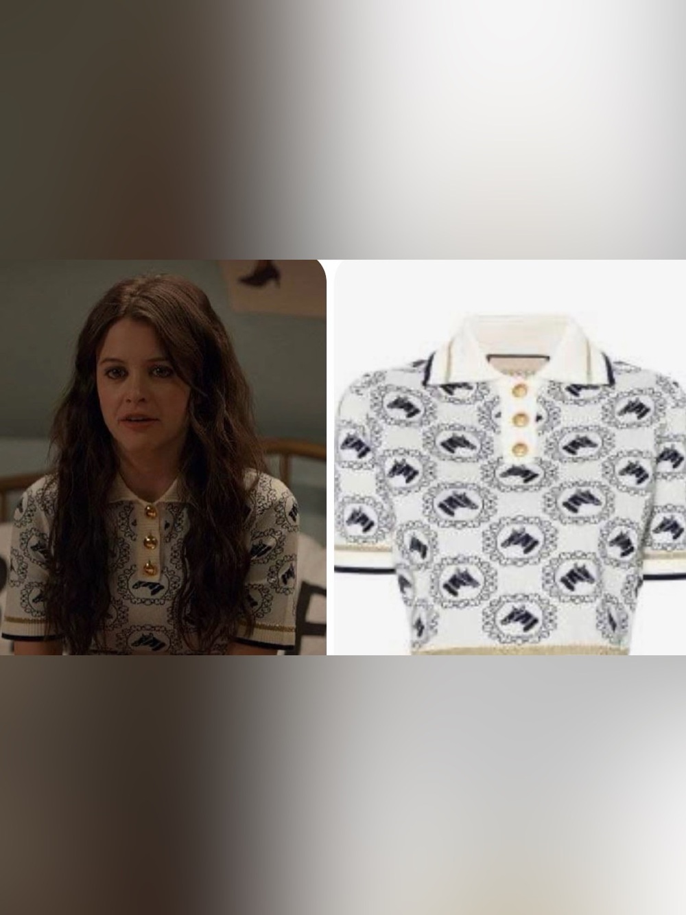 Gucci Women’s Cropped Cream Navy Polo Sweater Horse Head w/Gold Buttons and Trum - Picture 6 of 6
